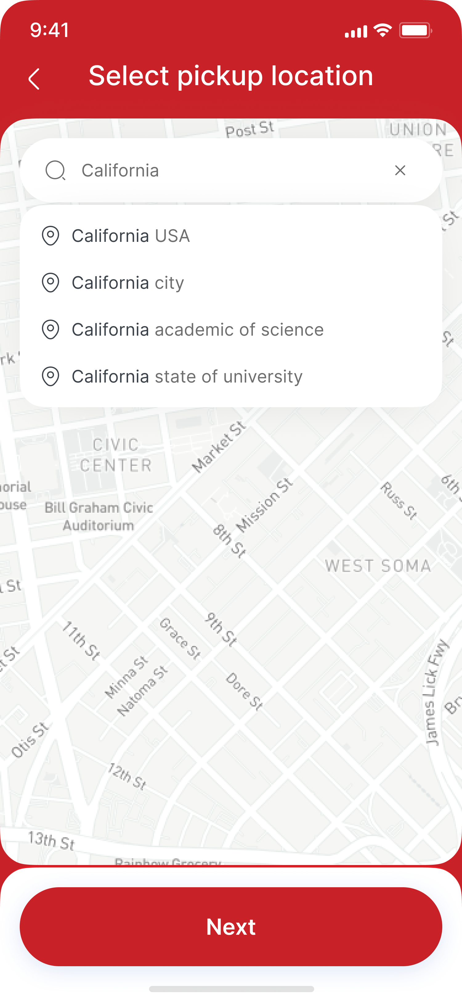 Select Origin location