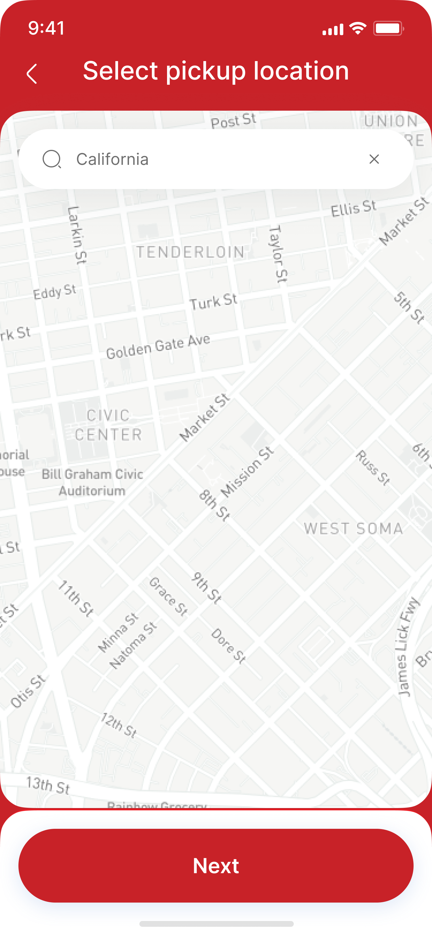 Select pickup location