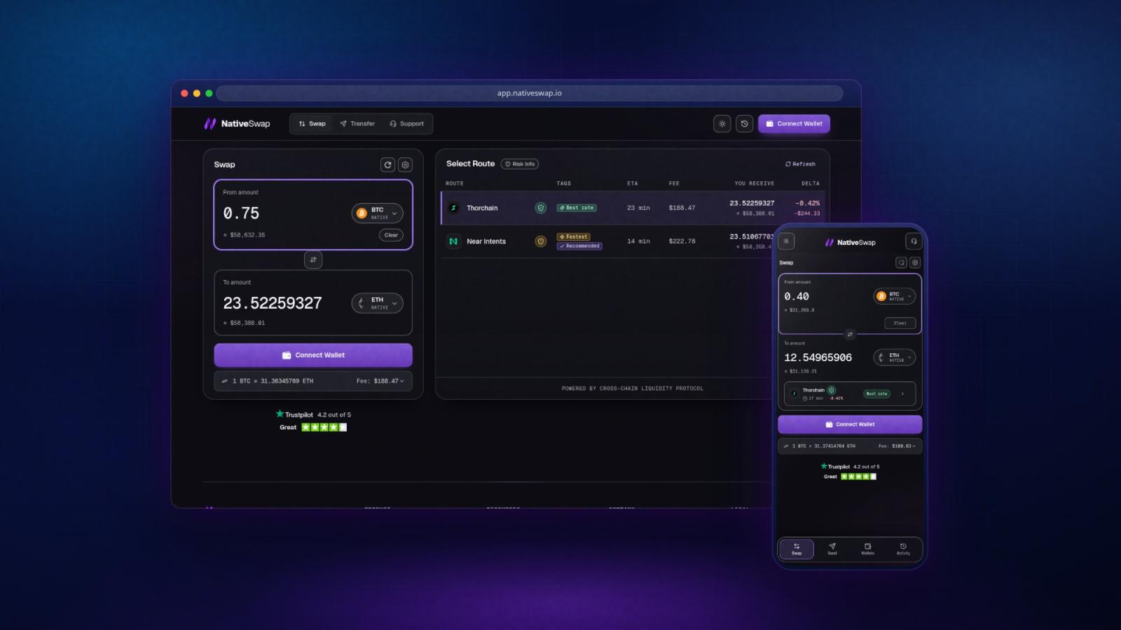 NativeSwap — cross-chain swaps, route comparison and self-custody